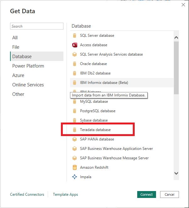 Power BI Database picker