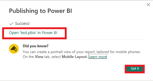 Power BI successfully published
