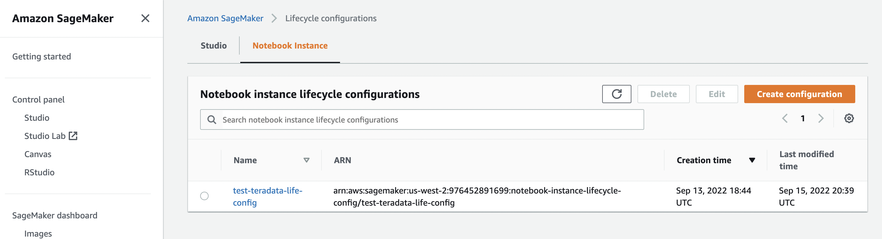 create a lifecycle configuration for notebook instance